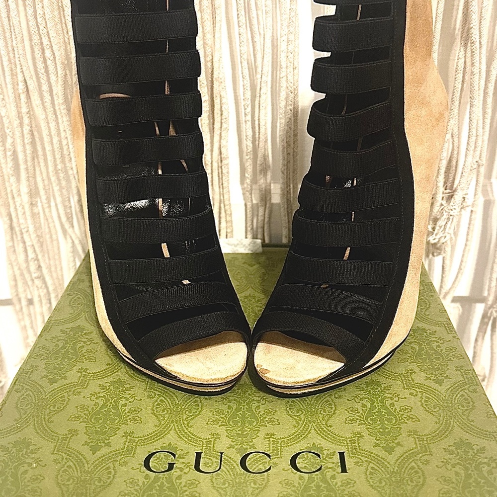 Gucci “Lady Gaga” Runway Olimpia Open Toe Bootie's/Sz 38.5/ 8.5 US)